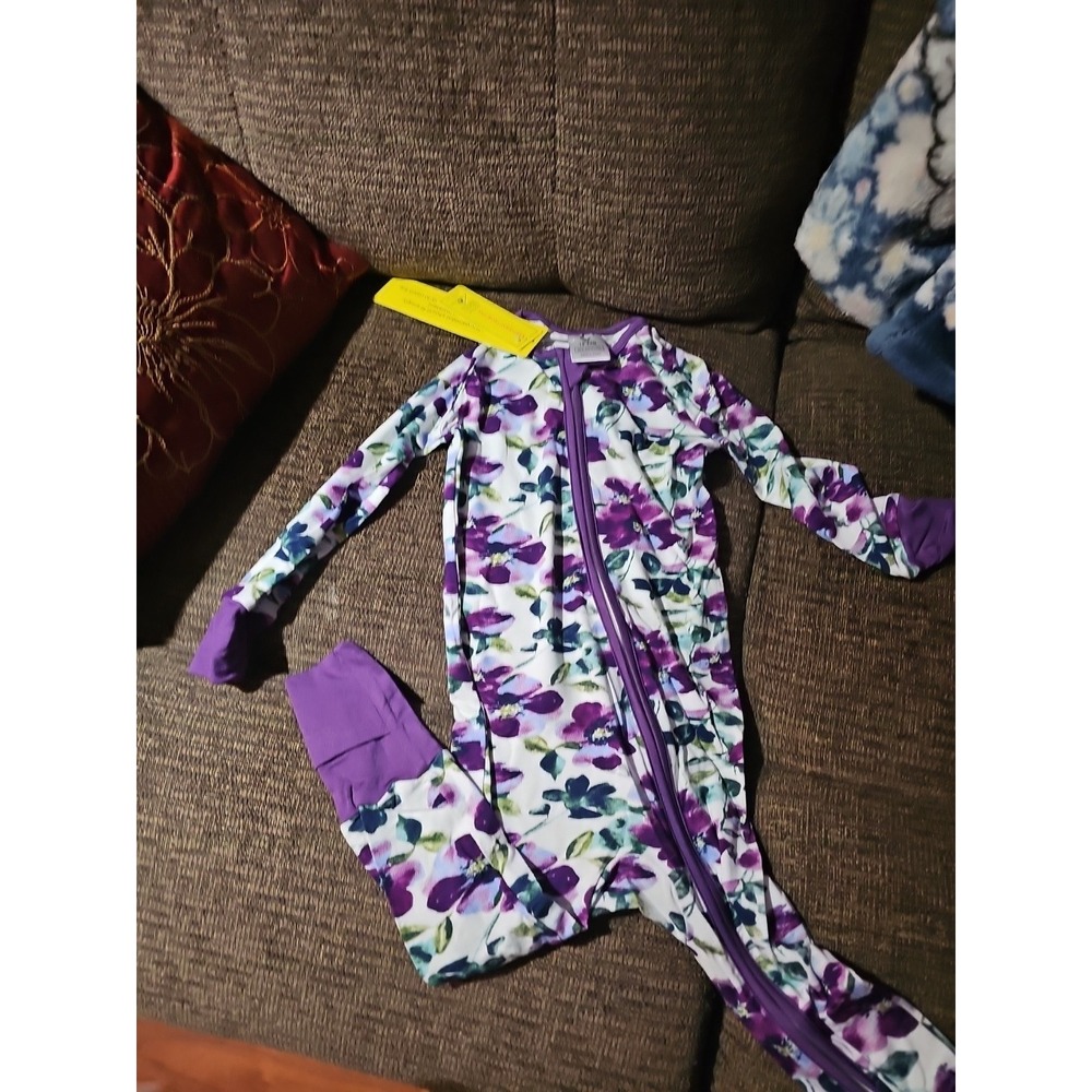 White Purple Floral  Bamboo  Zippy Double Zipper 12 To 18  Months